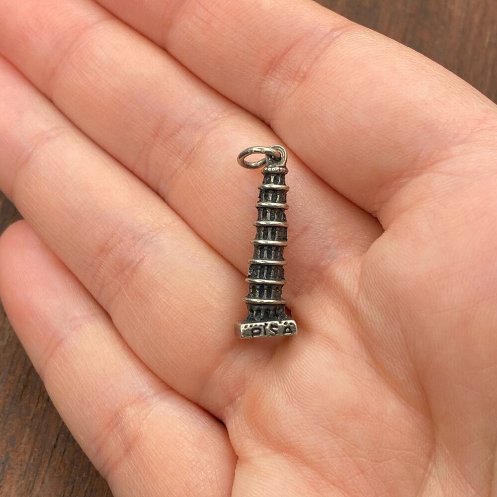 Vintage 800 Silver Leaning Tower of Pisa Cathedral Square Pendant Bracelet Charm